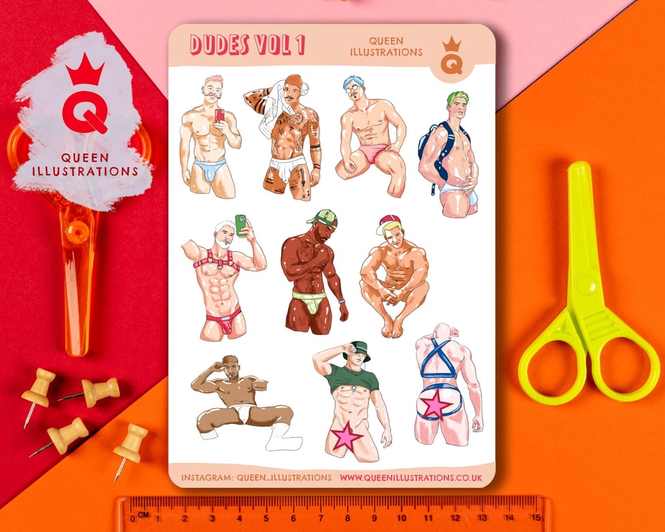 DUDES sticker sheet vol 1, waterproof vinyl gay stickers