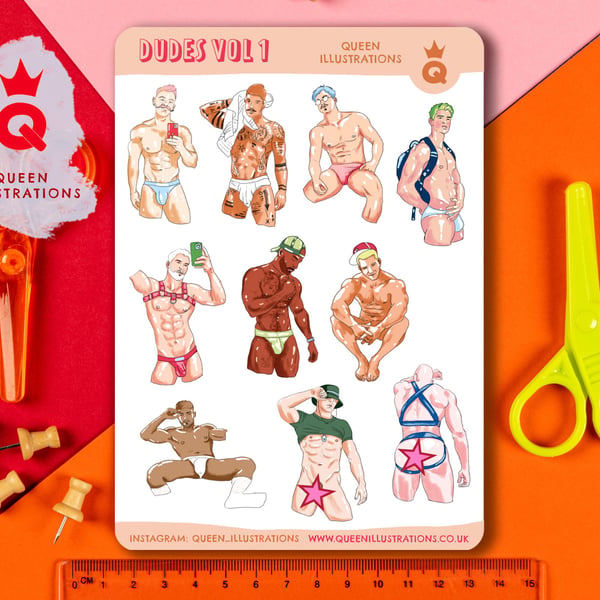 DUDES sticker sheet vol 1, waterproof vinyl gay stickers