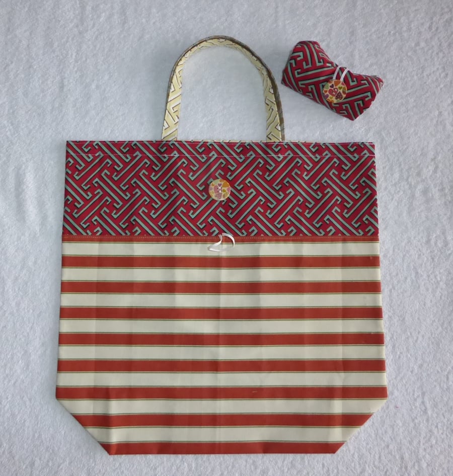 Fold Up Bag in Stripe Fabric