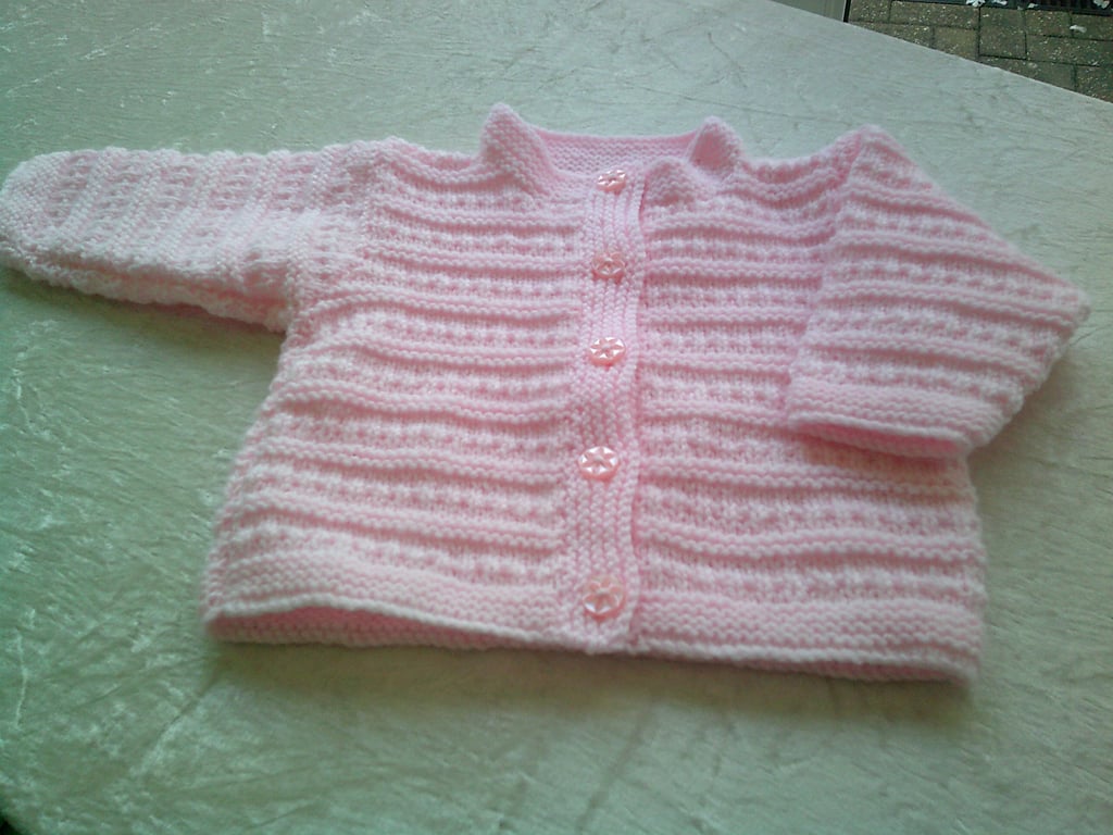 18 inch Pink Cardigan with Rib and Garter Stitch detail