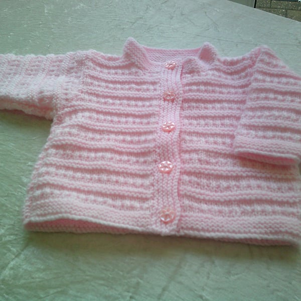 18 inch Pink Cardigan with Rib and Garter Stitch detail