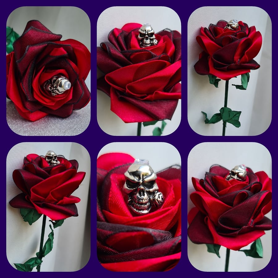 The Rose Skull Ribbon Rose - Long Stem Artificial Flower Gift.