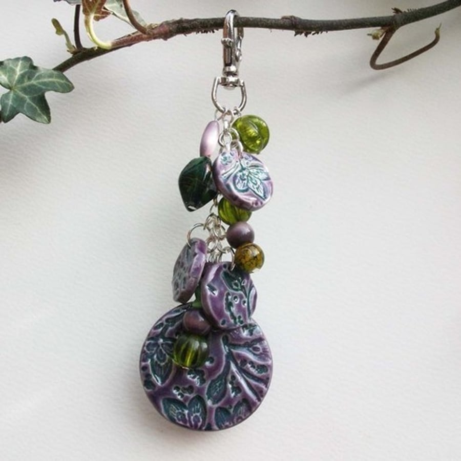 Purple ceramic bag charm/ keyring