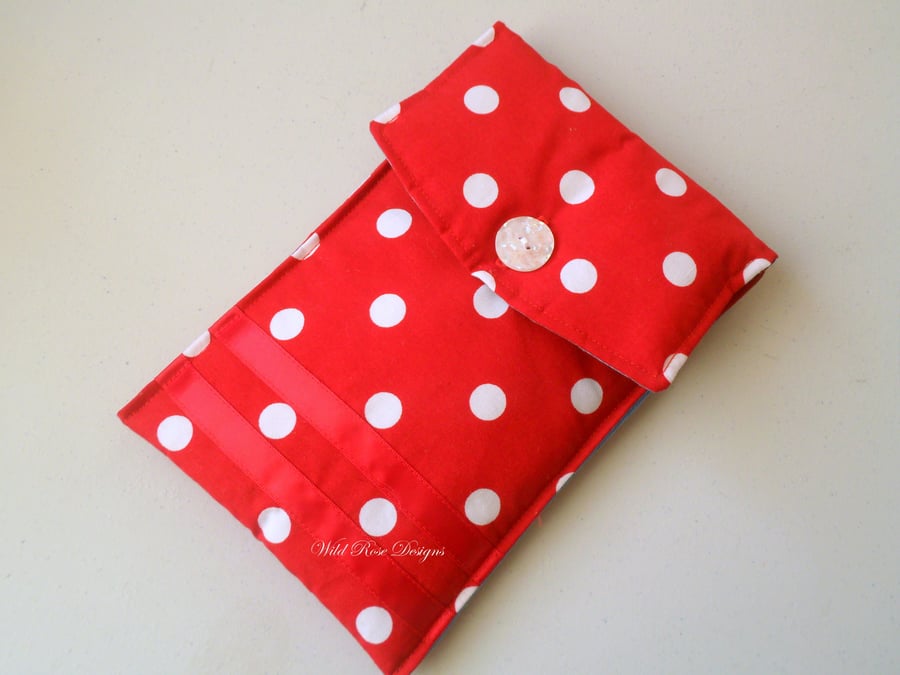 Kindle case in red with white spots.
