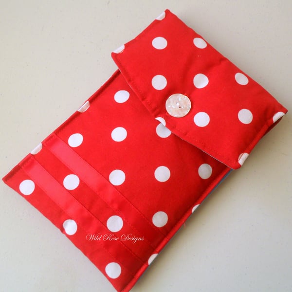 Kindle case in red with white spots.