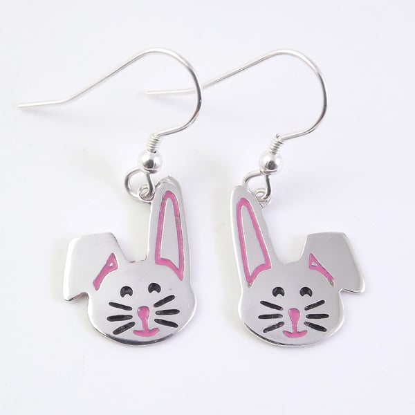 Rabbit Drop Earrings, Silver Animal Jewellery, Handmade Bunny Gift for Her