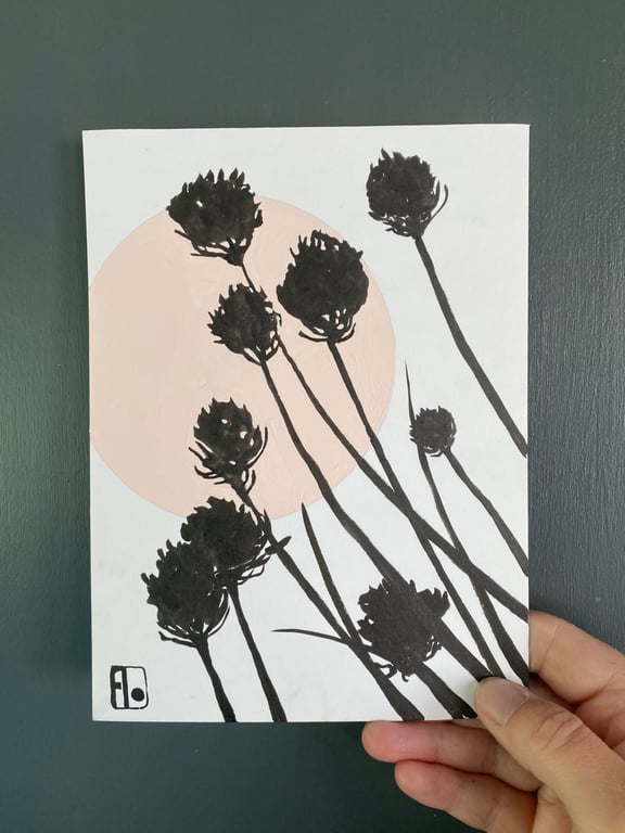 Garden Chives, shadow painting, original artwork, signed