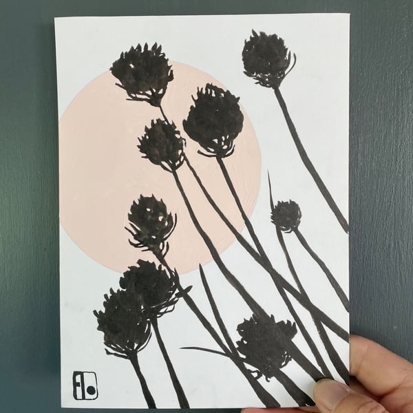 Garden Chives, shadow painting, original artwork, signed