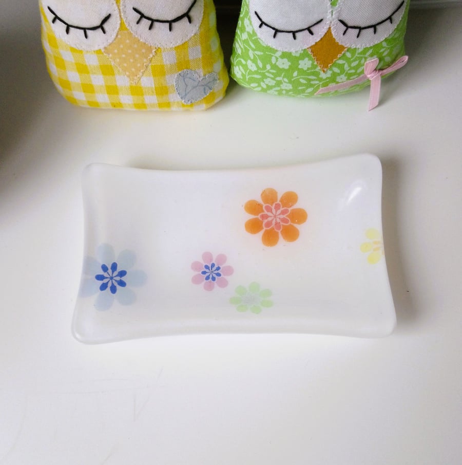 Fused Glass Floral Soap Dish