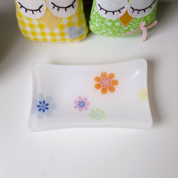 Fused Glass Floral Soap Dish