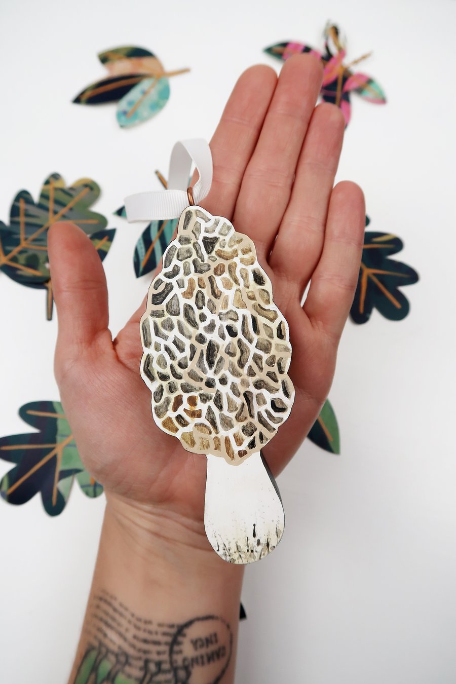 Morel hanging ornament, mushroom decoration for Christmas tree.