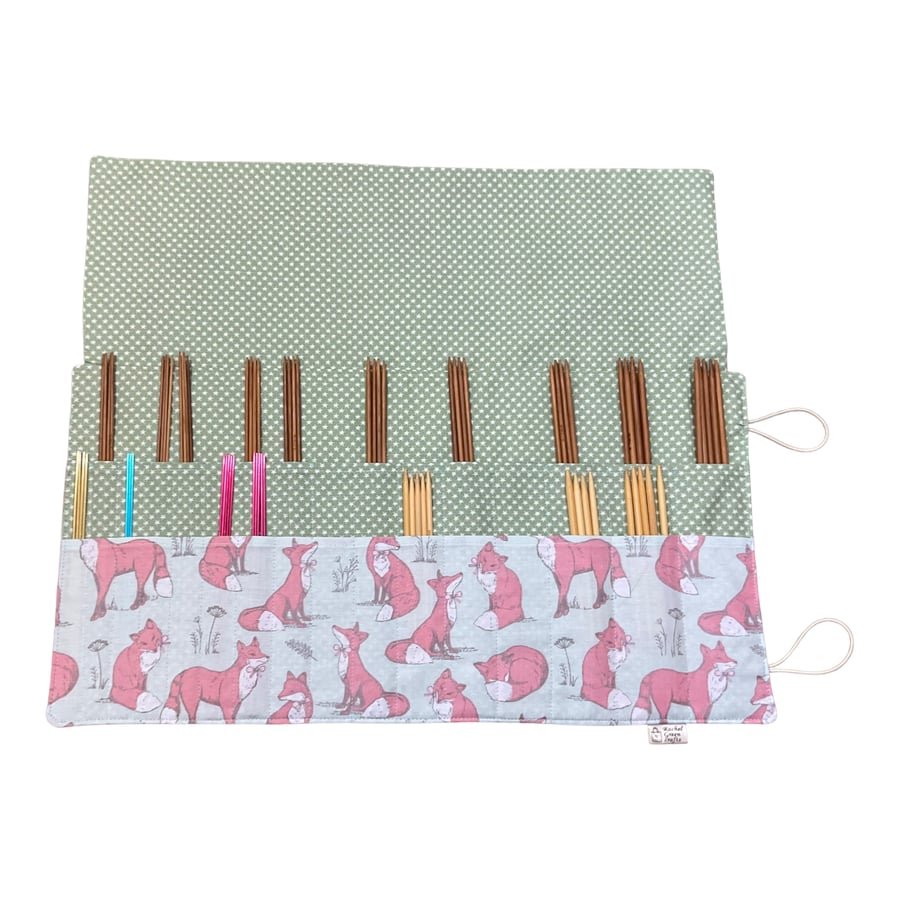 Double pointed case with foxes, fox DPN Case, knitting needle case,