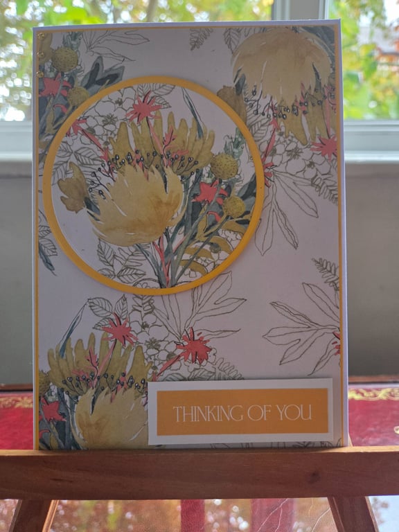 Handmade Thinking of You Card, Yellow Floral Design, Sympathy or Friendship 
