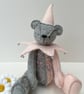 Jester teddy bear, one of a kind adult collectable hand embroidered artist bear