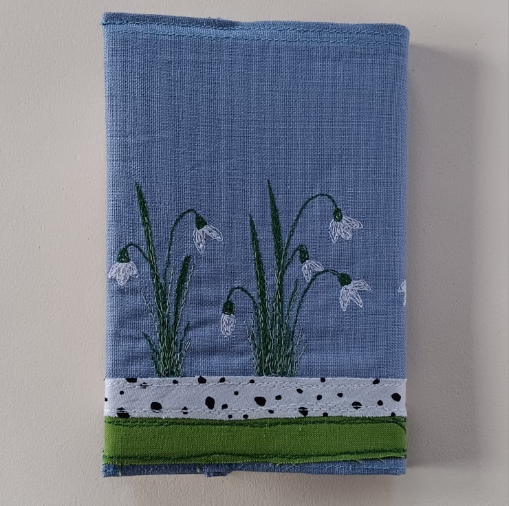 A6 Notebook Cover with Embroidered Snowdrops - Folksy