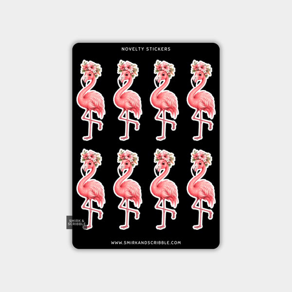 Funny Vinyl Sticker Sheet For Adults - Floral Flamingo