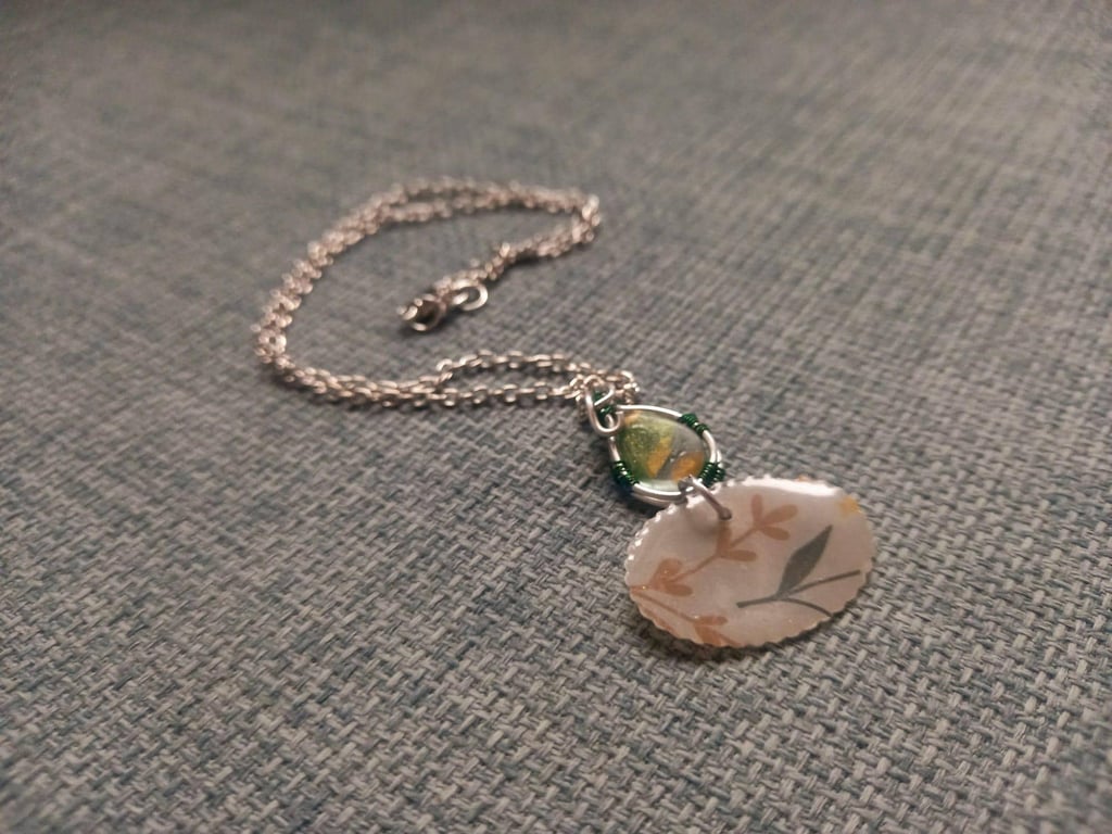 Handmade Green and Gold Leafy Necklace