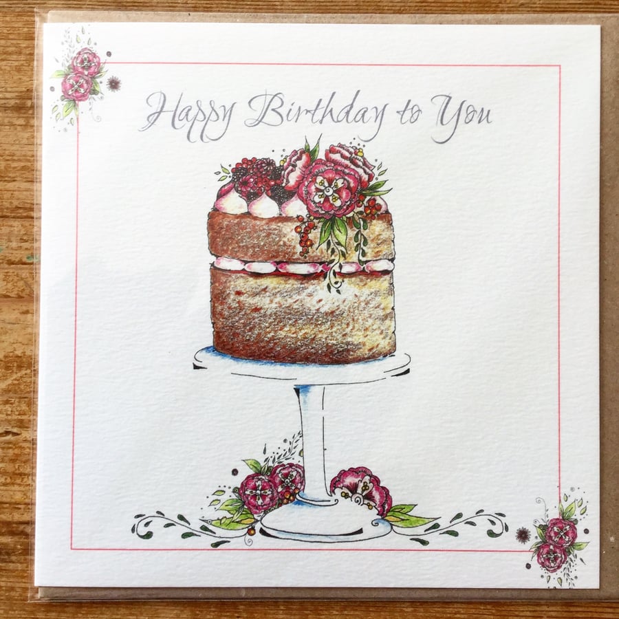 Happy Birthday cake greeting card 