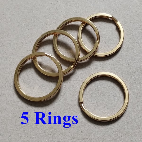 5 Solid Brass Split Rings Flat Profile 30mm Diameter 