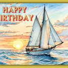 Happy Birthday Sailing Boat Card A5