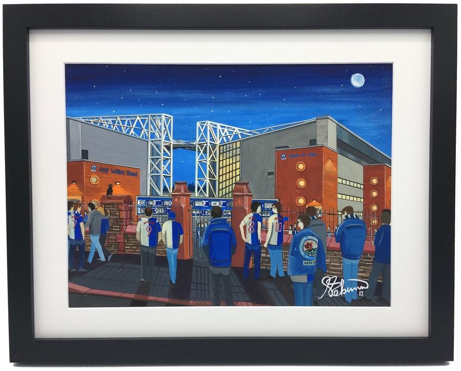 Blackburn Rovers F.C, Ewood Park Stadium. Framed, Football Giclee Art Print.