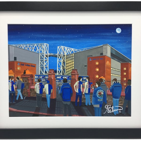 Blackburn Rovers F.C, Ewood Park Stadium. Framed, Football Giclee Art Print.