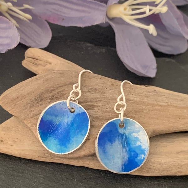 Water colour collection - hand painted aluminium earrings sky and blue