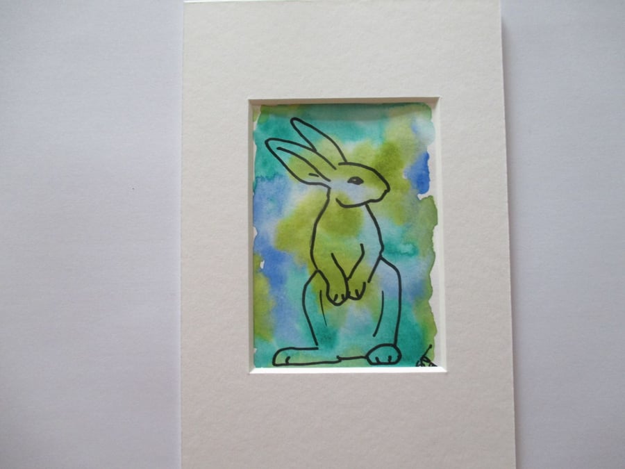 ACEO Bunny Rabbit Original Mixed Media Painting Art Picture