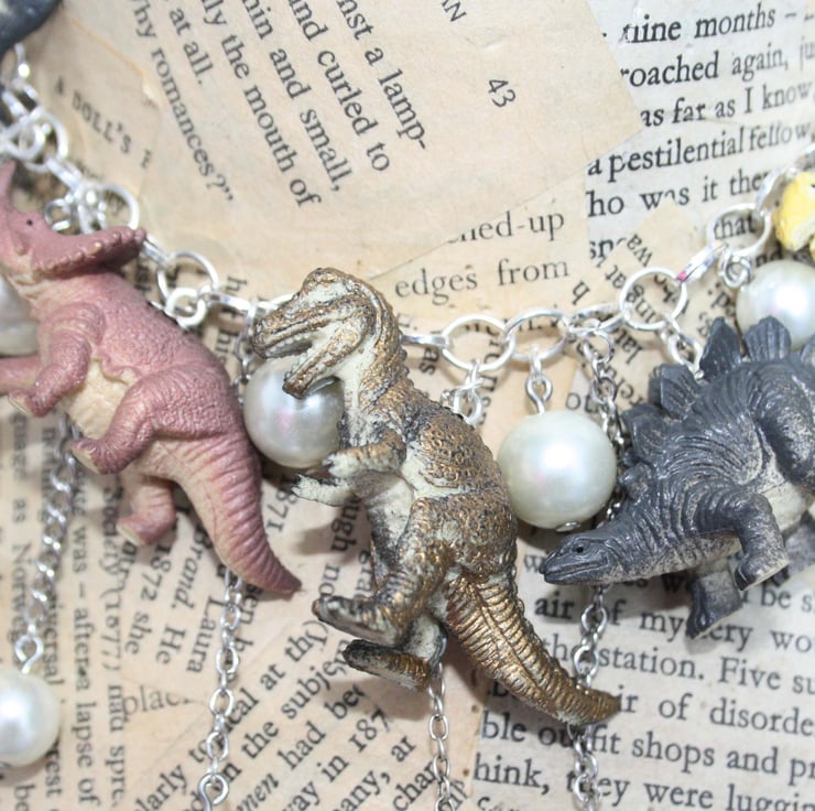 Toy Dinosaur Pearl Bead Statement Necklace Folksy