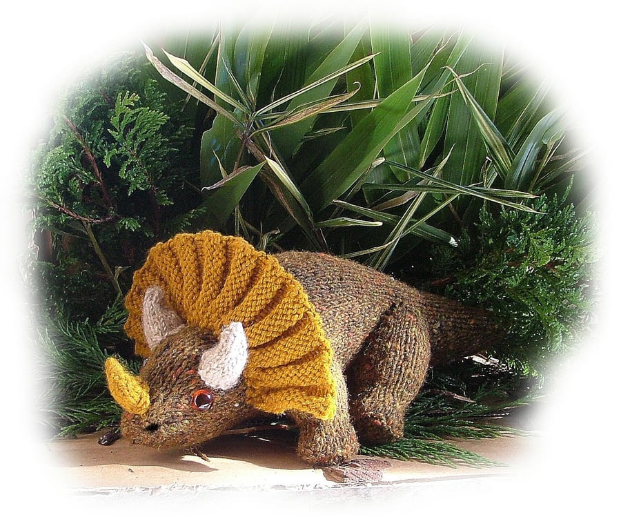 TONY TRIPLEHORN Triceratops Dinosaur toy Knitting pattern by Georgina Manvell