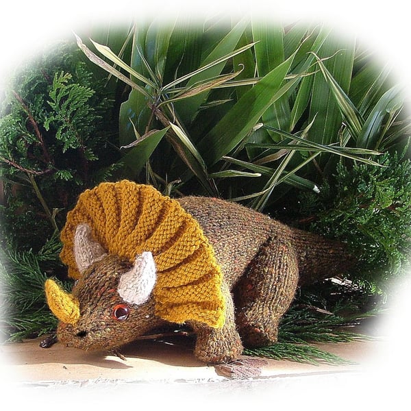 TONY TRIPLEHORN Triceratops Dinosaur toy Knitting pattern by Georgina Manvell