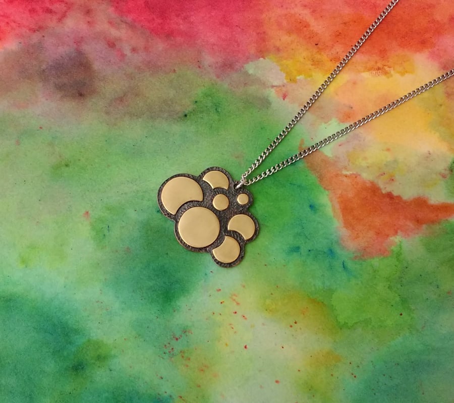 Art Deco Flower Pendant, Copper & Brass on a Curb Chain