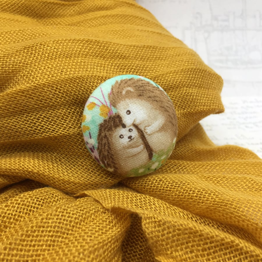 Seconds Sunday - Hedgehog Mother and baby large fabric button brooch