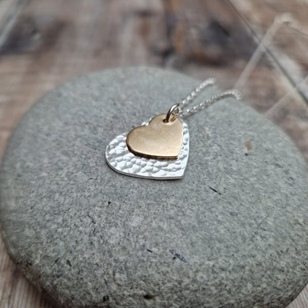 Sterling Silver and 9ct Gold Two Double Heart Pendant Necklace - JBJ2024