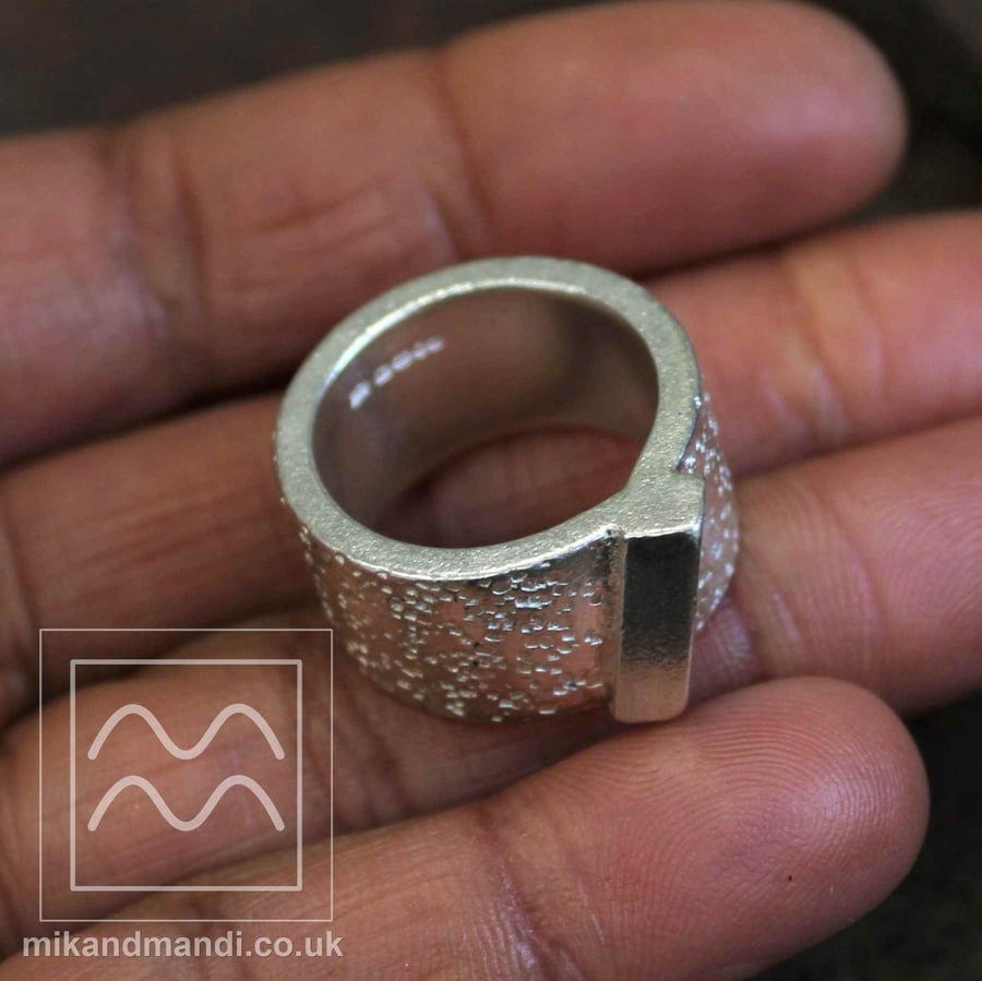 Chunky Textured Sterling Silver Statement Bar Ring