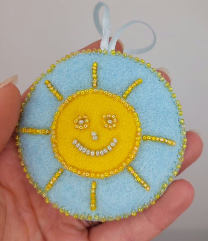 Sunshine felt and bead embroidery decoration 