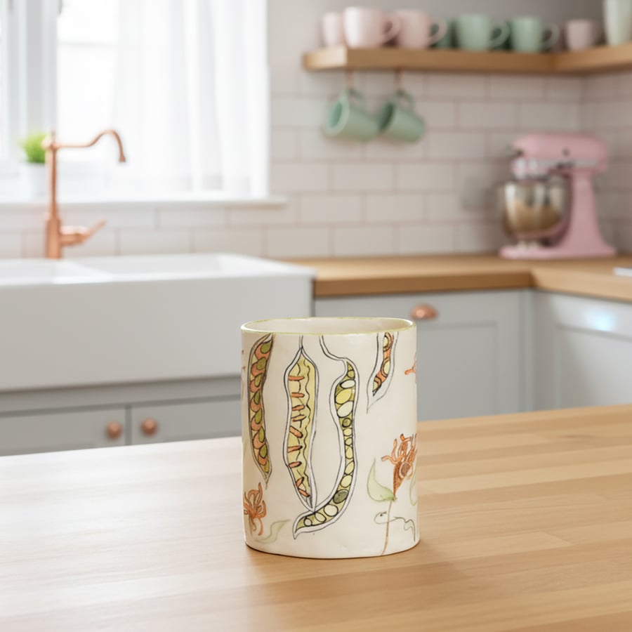 Circle of Life Vase or utensil holder- handmade ceramic