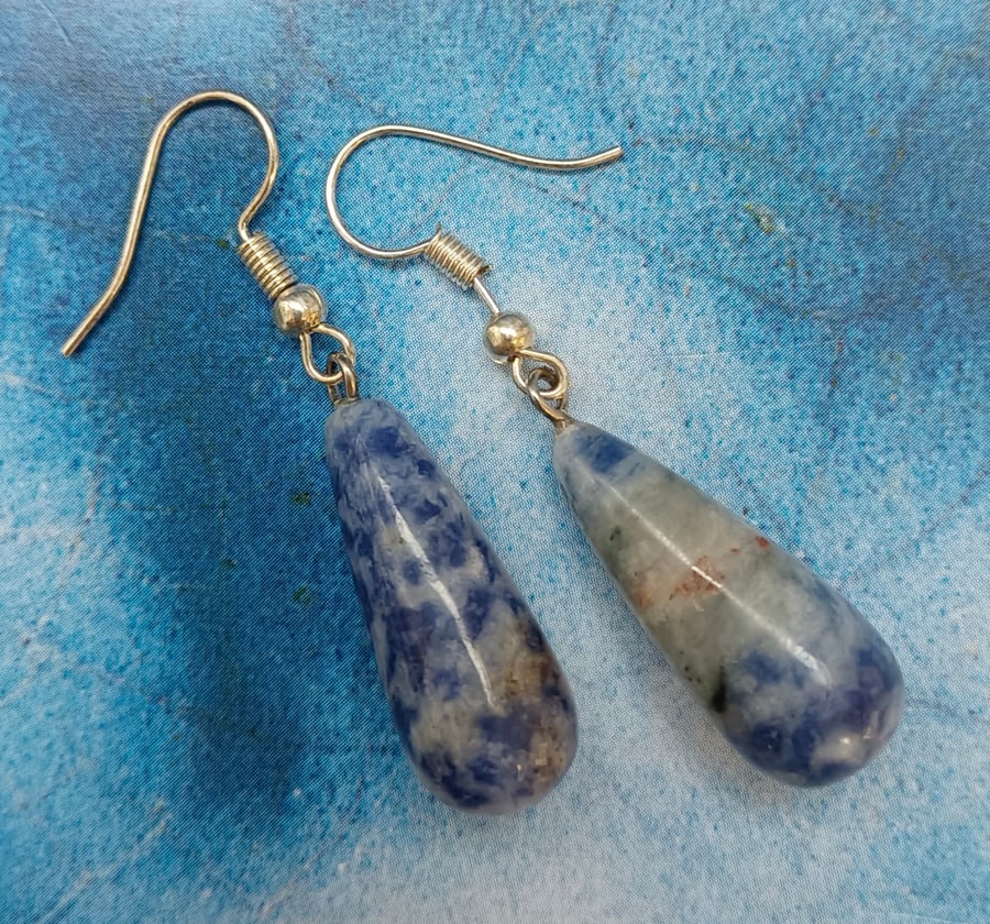 Fabulous Cloudy Blue Spot Stone Earrings