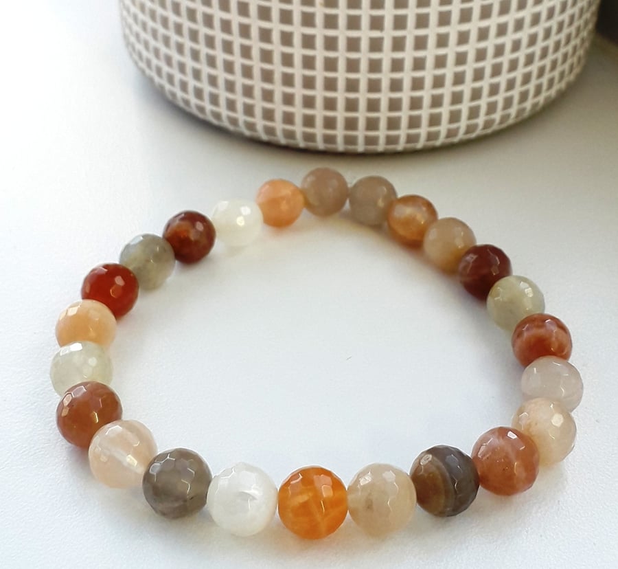 Moonstone stretch bracelet multicolour faceted gemstone beads
