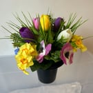 Artificial Flower Memorial Cemetery Grave Pot ‘Spring Mix’