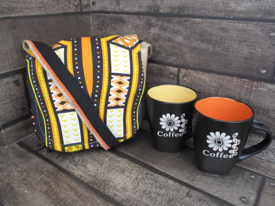 Upcycled Coffee Sack Mini Shoulder Bag Handmade Sustainable Crossbody