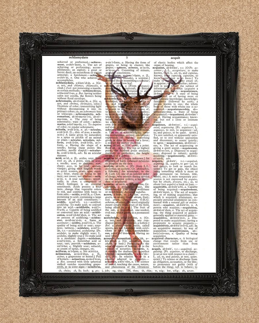 BALLERINA DICTIONARY PRINT ballet dancer with stags heard illustration A031D