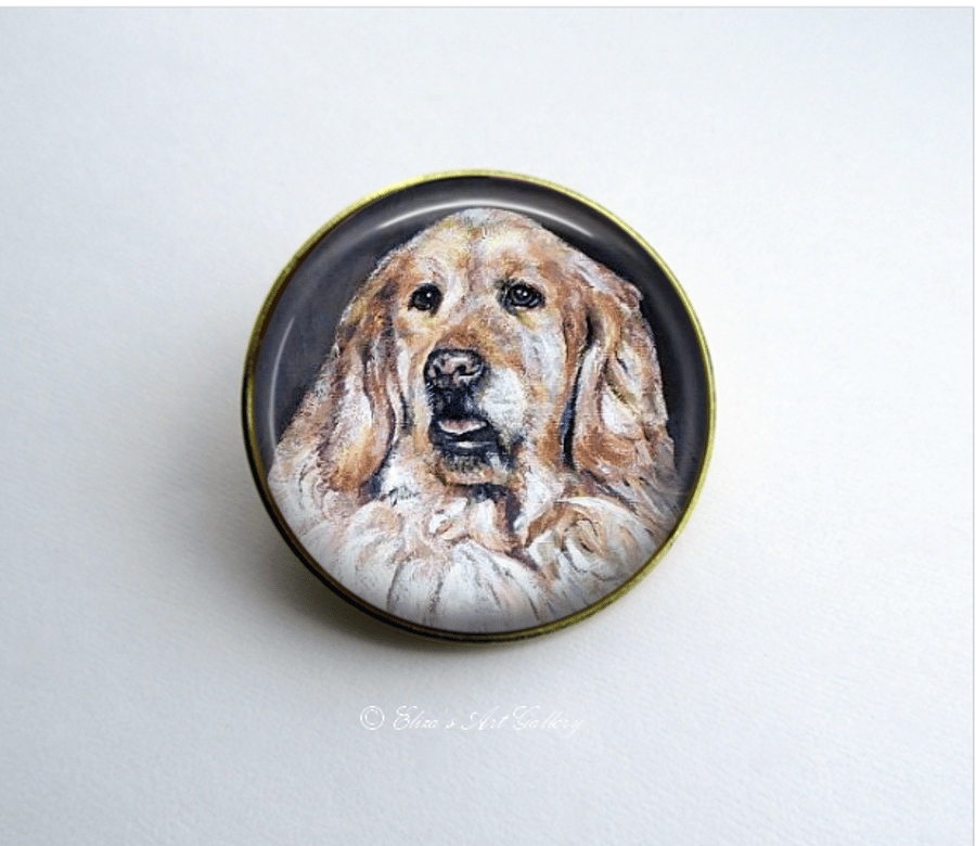 Gold Tone Golden Retriever Dog Art Brooch