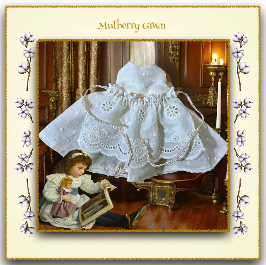 Cream Regency Muslin Dress with an Embroidered Apron