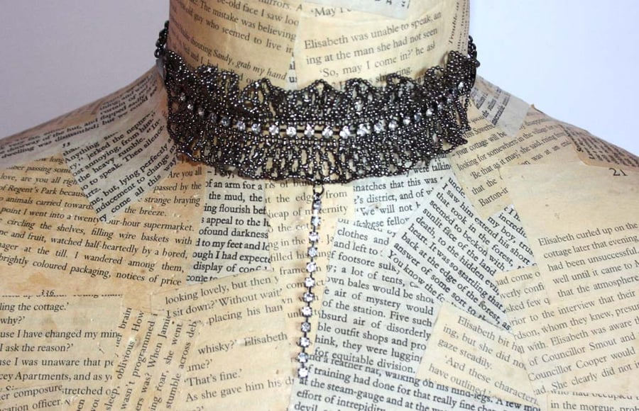 SALE Black Diamonte Frill Choker Necklace