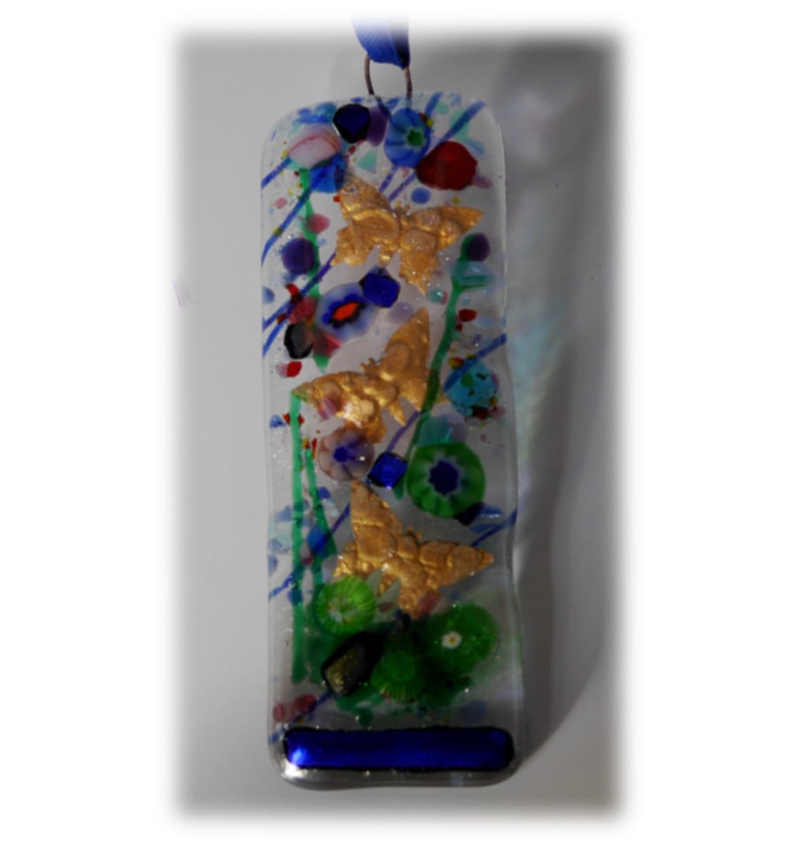 Fused Glass Art Lghtcatcher Pop 015 Blue Butterfly Dichroic 