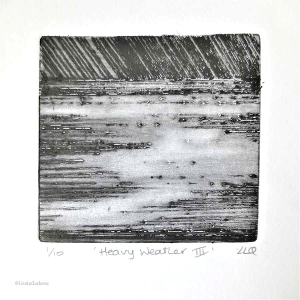 Heavy weather III original drypoint etching print thunderstorm over the sea