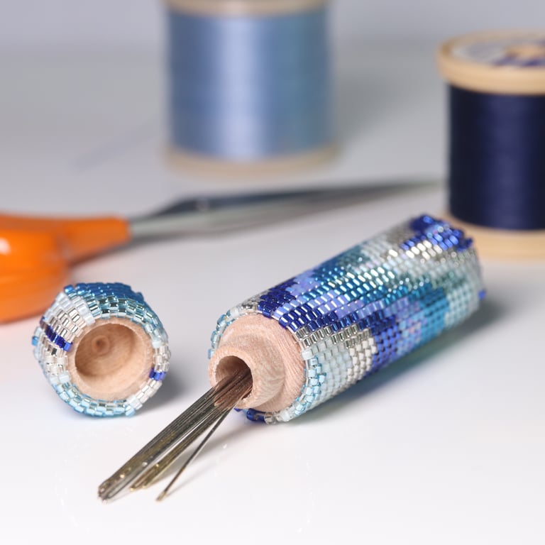 Beaded Wooden Needlecase in Waves Bargello Pattern