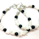 BLACK OBSIDIAN WHITE MAGNASITE AND WHITE QUARTZ Crystal Bracelet and Anklet