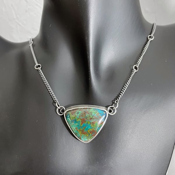 Sterling silver azurite chrysocolla pendant necklace
